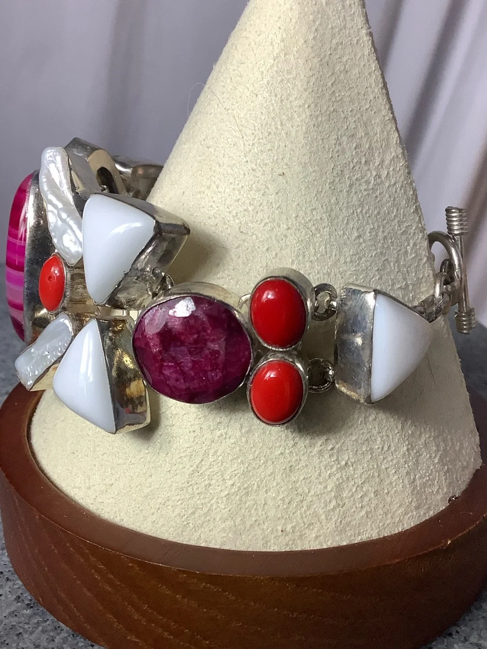 Pink Striped Agate Statement Cuff Bracelet - Women Jewelry